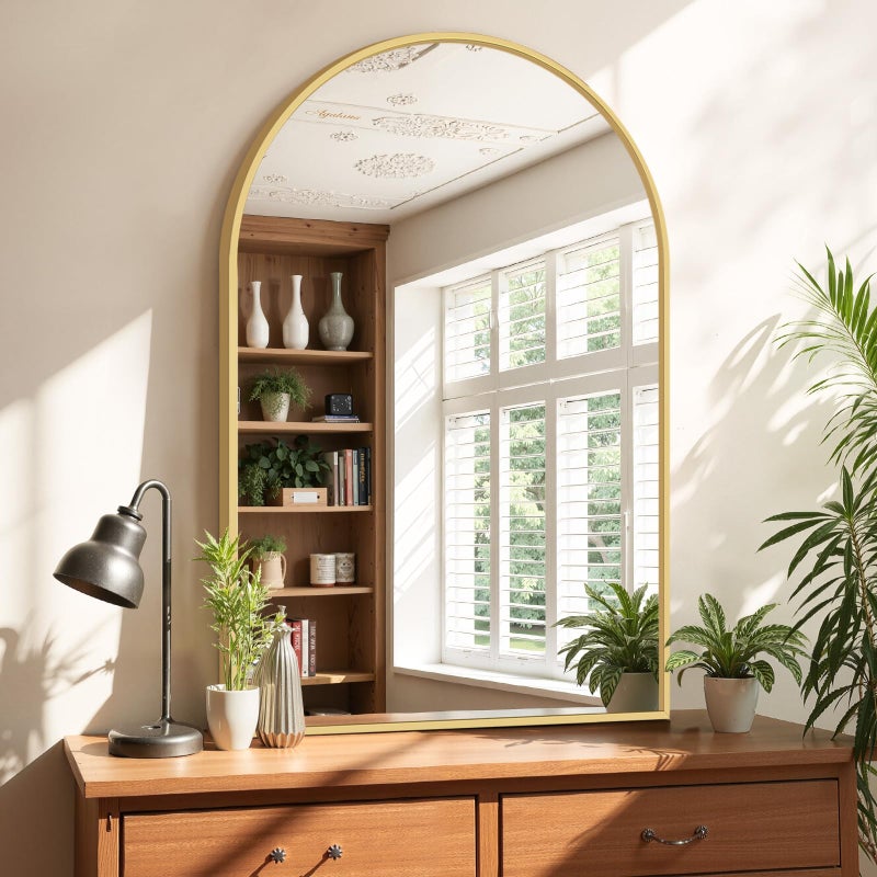 Atilioo Bathroom Mirror for Wall, 38x26 Inch Arched Mirror, Matte Gold Metal Framed Bathroom Vanity Mirror for Restroom Farmhouse, Anti-Rust, Tempered Glass, Hanging or Leaning - Image 4