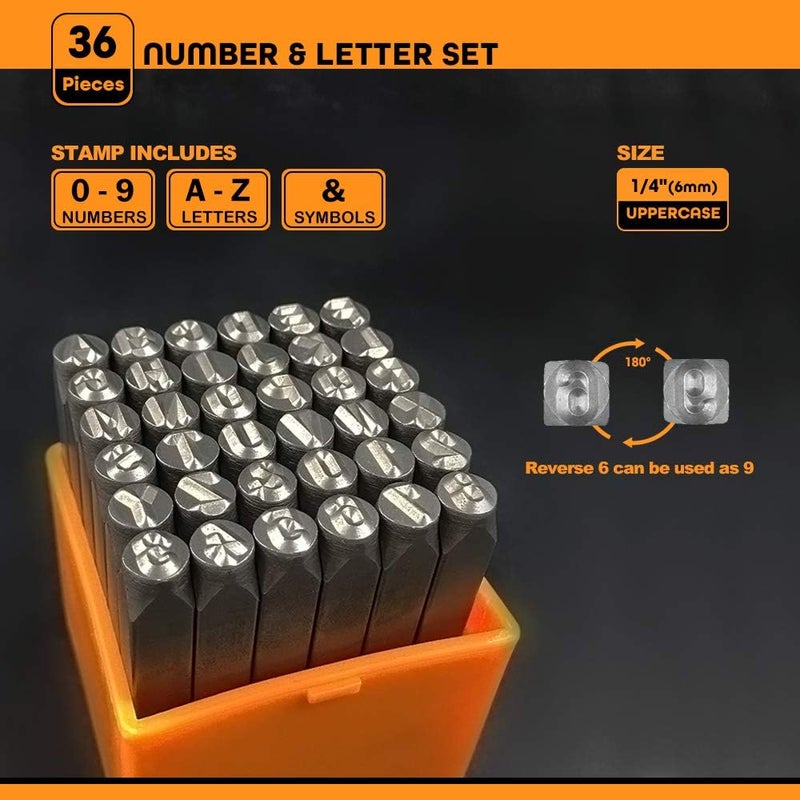 OWDEN Professional 36Pcs. Steel Metal Stamp Set,(1/4”) 6mm,Steel Number and Letter Punch Set,Alloy Steel Made HRC 58-62 for Jewelry Craft Stamping. - Image 2
