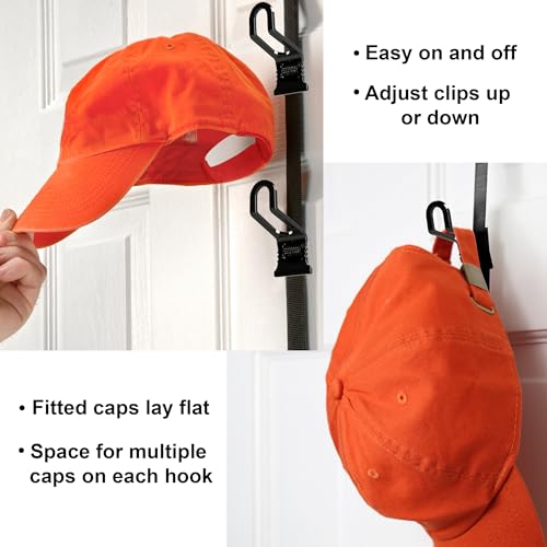 Perfect Curve CapRack | Over-The-Door Hat Organizer for Baseball Caps | 2 Straps, Holds 18-36 Adjustable Caps | Black - Image 3