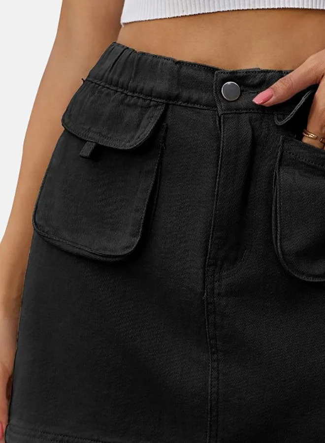 يونيكي Black Denim Mini Skirts
