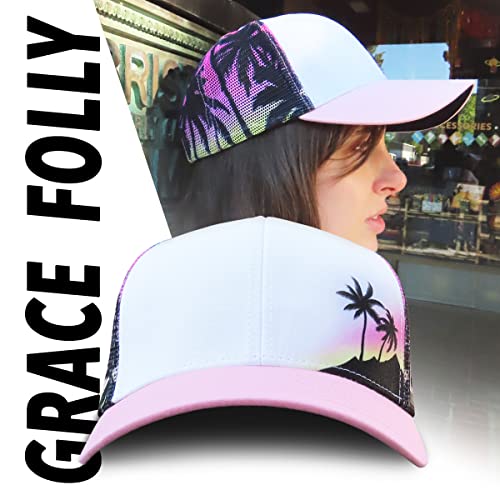 Grace Folly Beach Trucker Hats for Women- Snapback Baseball Cap for Summer (Pink Palm Tree- Mesh Print) - Image 3