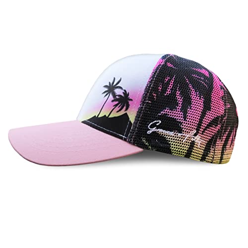 Grace Folly Beach Trucker Hats for Women- Snapback Baseball Cap for Summer (Pink Palm Tree- Mesh Print) - Image 1