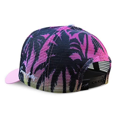 Grace Folly Beach Trucker Hats for Women- Snapback Baseball Cap for Summer (Pink Palm Tree- Mesh Print) - Image 4