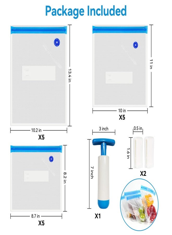 O2frepak 15 Pack Reusable Sous Vide Bags,BPA-Free Vacuum Seal Bags of 3 Sizes with Pump and 2 Seal Clips for Sous Vide Cooking and Food Storage - Image 2