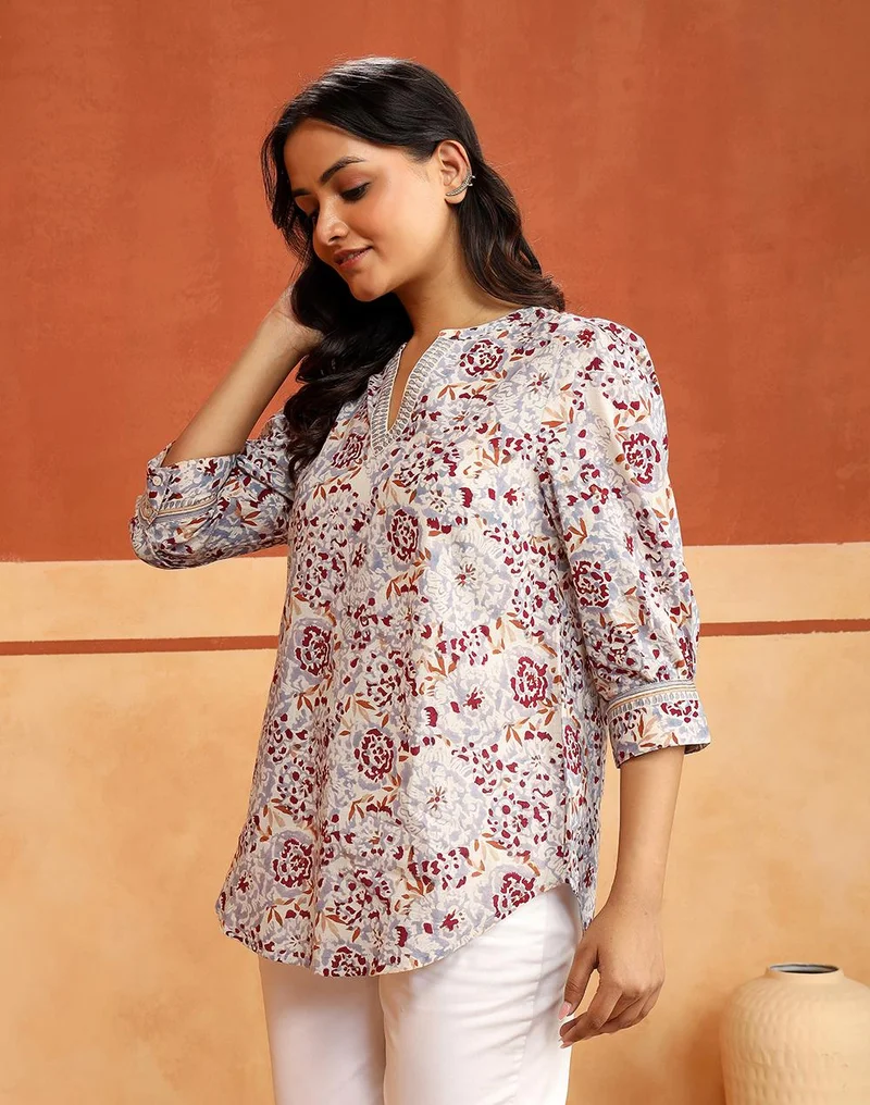 Fabindia  Blue-Beige Cotton Tunic for Women | Best Price UAE