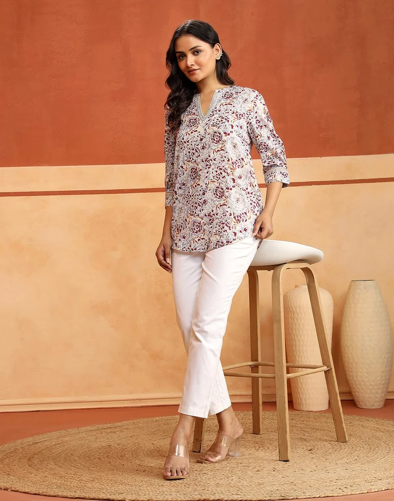 Fabindia  Blue-Beige Cotton Tunic for Women | Best Price UAE