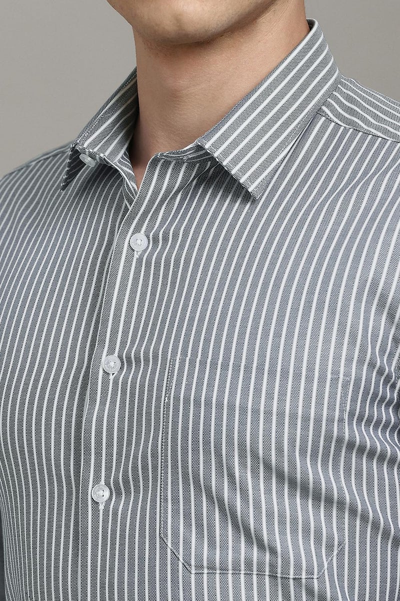 LOUIS PHILIPPE قميص لويس فيليب للرجال من القطن مخطط بقصة ضيقة (LPSFMSLPR30093_رمادي، 39) - Image 4
