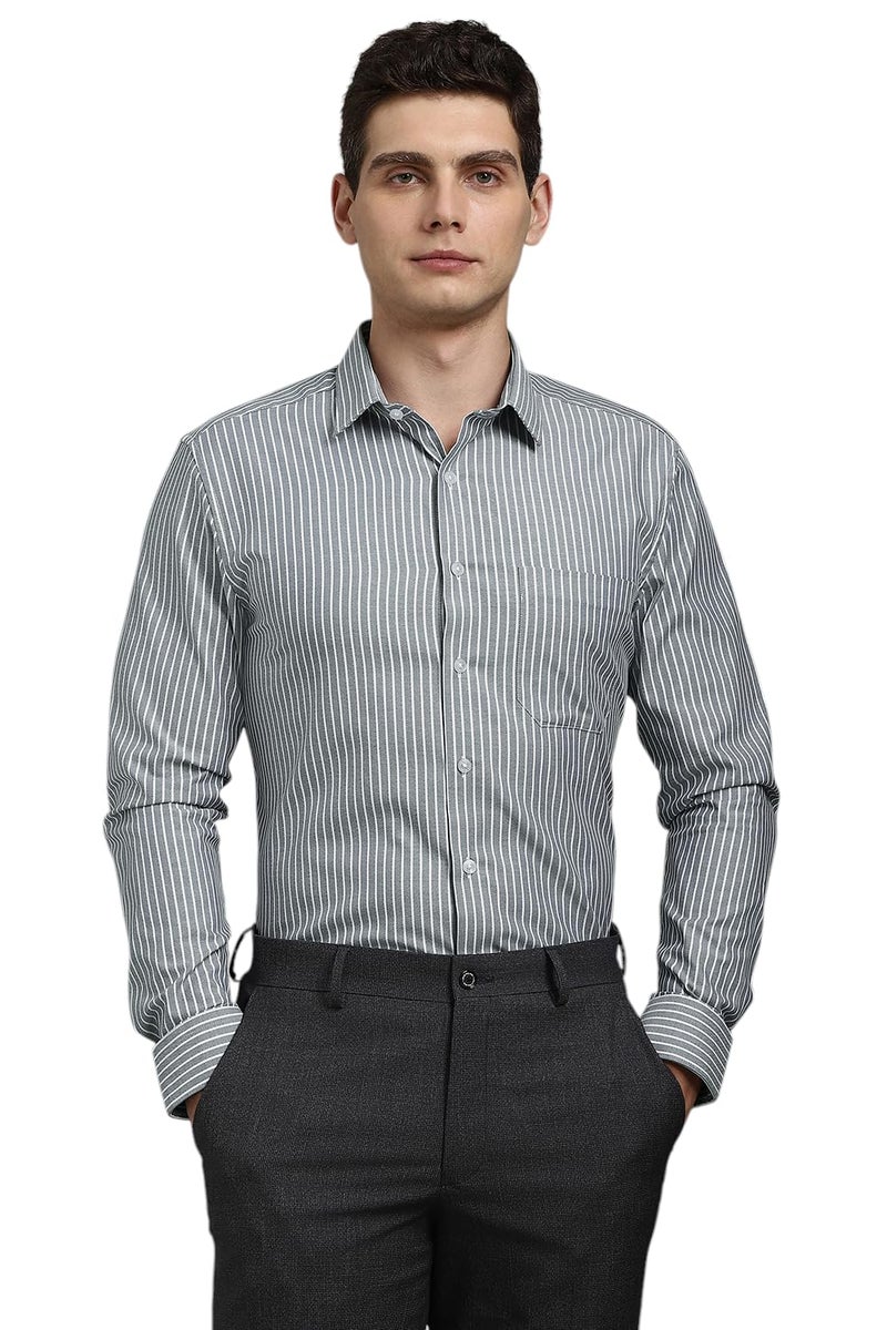 LOUIS PHILIPPE قميص لويس فيليب للرجال من القطن مخطط بقصة ضيقة (LPSFMSLPR30093_رمادي، 39) - Image 1