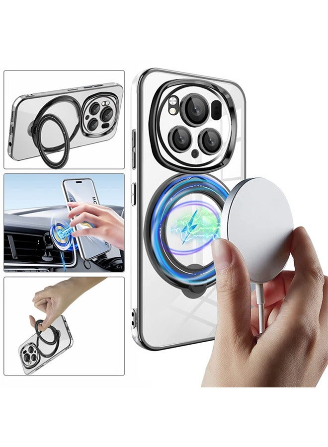 Case for Honor Magic 6 Pro 5G with Magnetic Ring Stand, Compatible with Mag-safe, High Quality Drop, Shockproof Hard Luxury Phone Cases with Camera Lens Protector Phone Cover (Black)  - Image 2