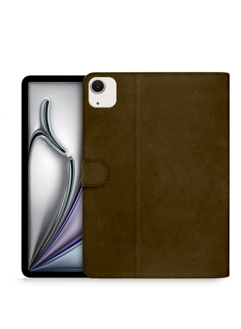Wtech Apple iPad Air 2025 (7th Generation) M3 11 inch WTech PU Leather Magnetic Closure Flip Case Cover - Dark Brown - Image 1