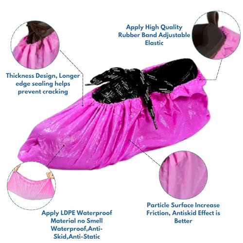 C-Cure® Disposable Shoe Cover for Rain | Waterproof Shoes Cover for Rain | Shoe Cover | Rain Shoe Cover | Rain Cover for Shoes | Shoe Rain Cover Waterproof | (Pack of 100, Pink) - Image 2