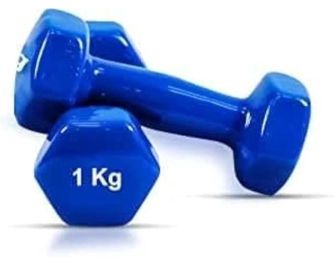 دمبل سداسي مطلي بالفينيل مجموعة من قطعتين ( 1 كيلو ) ( متعدد الألوان ) - Image 1