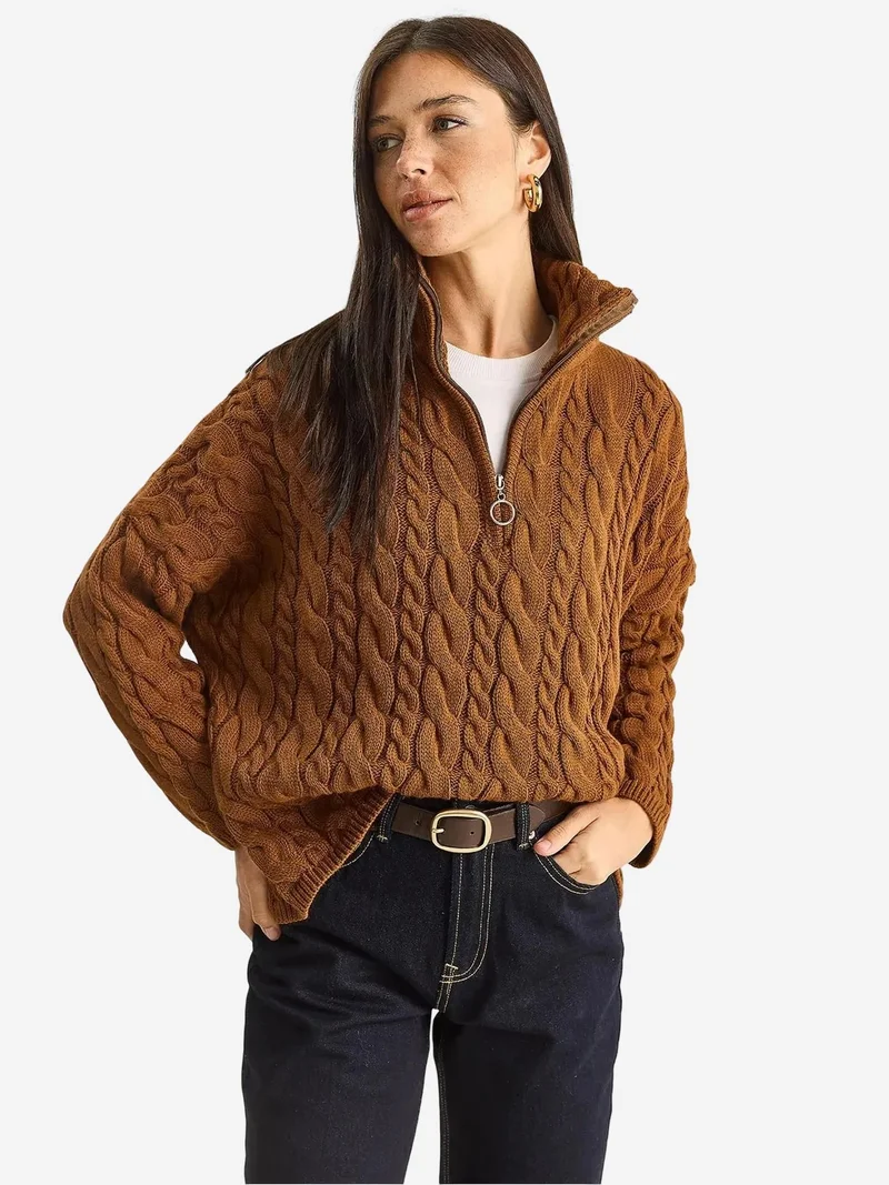 Bianco Lucci LUCCI Oversized Hair Beard Sweater with Zipper Collar