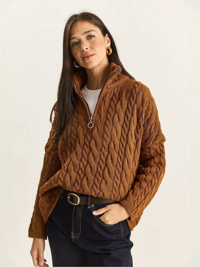 Bianco Lucci LUCCI Oversized Hair Beard Sweater with Zipper Collar