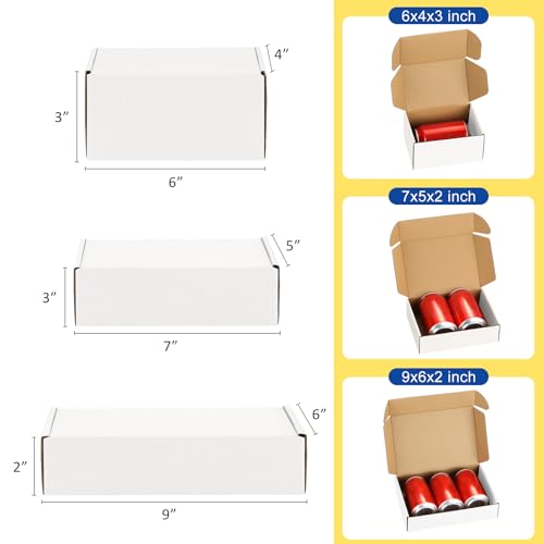 Poever Assorted-Sizes-Shipping-Boxes-45-Pack: 6x4x3 & 7x5x2 & 9x6x2 Small-Shipping-Boxes-Mailers, White Corrugated-Cardboard-Boxes-for-Packing-Small-Business Mailing - Image 2