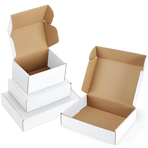 Poever Assorted-Sizes-Shipping-Boxes-45-Pack: 6x4x3 & 7x5x2 & 9x6x2 Small-Shipping-Boxes-Mailers, White Corrugated-Cardboard-Boxes-for-Packing-Small-Business Mailing - Image 1
