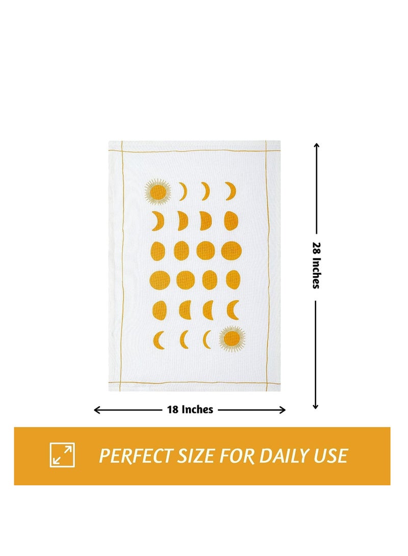 Folkulture Folkulture 18" x 28" Set of 3 Kitchen Towel, Tea Towel or Dish Towel for Drying Dish, 100% Cotton Dishcloth or Hand Towel Farmhouse Dcor, Absorbent, Phases of Moon - Mustard  - Image 4