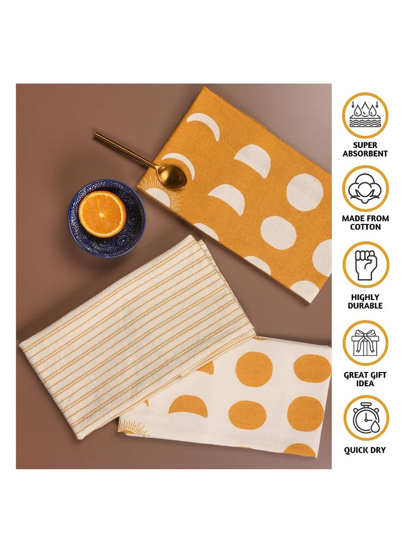 Folkulture Folkulture 18" x 28" Set of 3 Kitchen Towel, Tea Towel or Dish Towel for Drying Dish, 100% Cotton Dishcloth or Hand Towel Farmhouse Dcor, Absorbent, Phases of Moon - Mustard  - Image 3