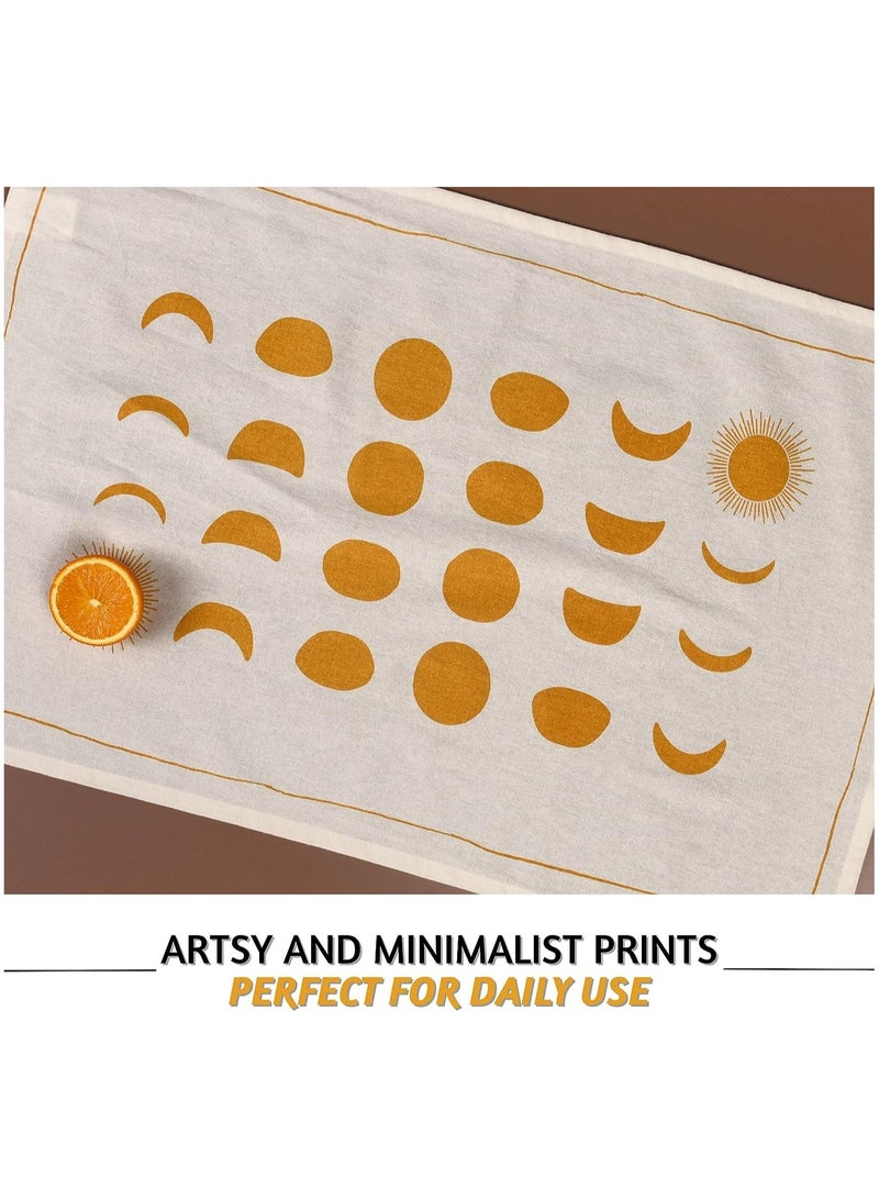 Folkulture Folkulture 18" x 28" Set of 3 Kitchen Towel, Tea Towel or Dish Towel for Drying Dish, 100% Cotton Dishcloth or Hand Towel Farmhouse Dcor, Absorbent, Phases of Moon - Mustard  - Image 2