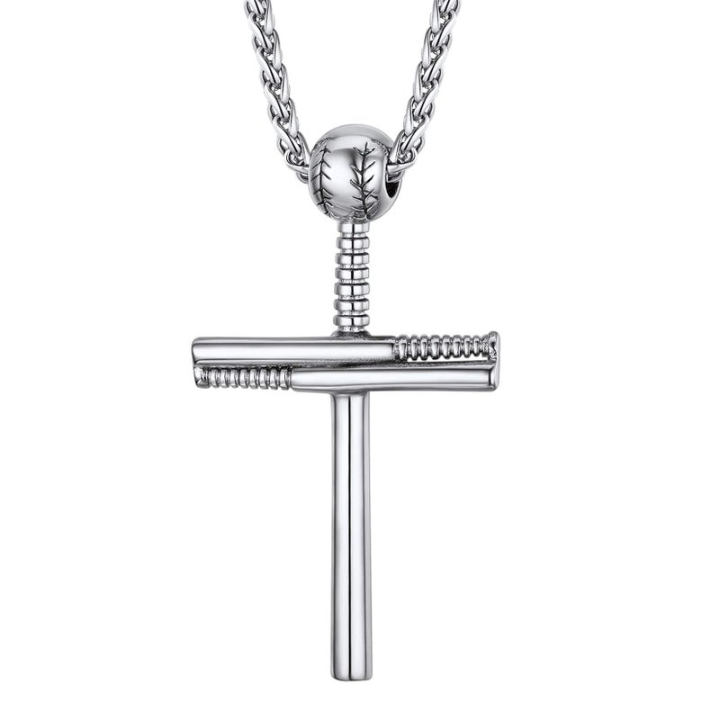 U7 Men Baseball Chain Stainless Steel Jersey Baseball Cross Pendant Cool Necklace - Image 1
