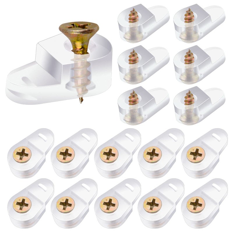 Morobor 100PCS Glass Retainer Clips Kit Glass Clip Glass Cabinet Clips with Screws for Fixing Glass Cabinet DoorsSuitable for 45mm Glass Transparent with Color Plating Screw