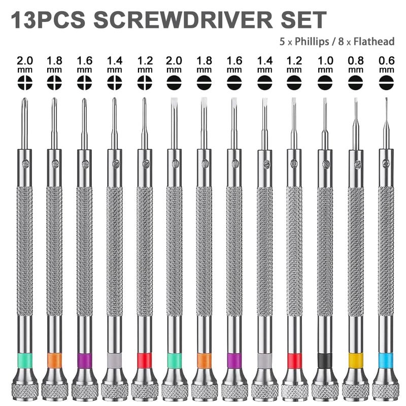 BEBEEPOO 13Pcs Professional Watch Screwdriver Set  Bebeepoo Micro Precision Screwdriver Set Micro Precision Eyeglasses Repair Set  0.6-2.0Mm  Jewelry Work Computer Phone Small Tools - Image 4