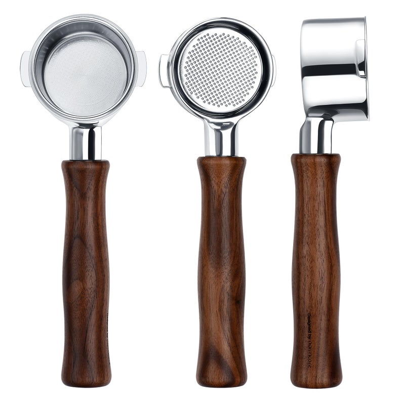 بورتافلتر بدون قاع 51 مم من نورمكور مع 2 أذن يناسب ديلونجي ECP3420 EC155 BCO430 EC260 مع سلة 18 جرام مضمنة مقبض من الجوز الأمريكي الأصلي