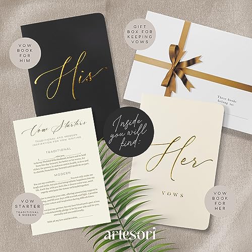 ARTESORI Premium Wedding Vow Book for Her & Him, Soft Touch, Gold Foil, 28 Lined Pages, Wedding Vow Books His and Hers, Wedding Essentials, Wedding Registry Ideas, His and Hers Gifts [Ivory & Black] - Image 2