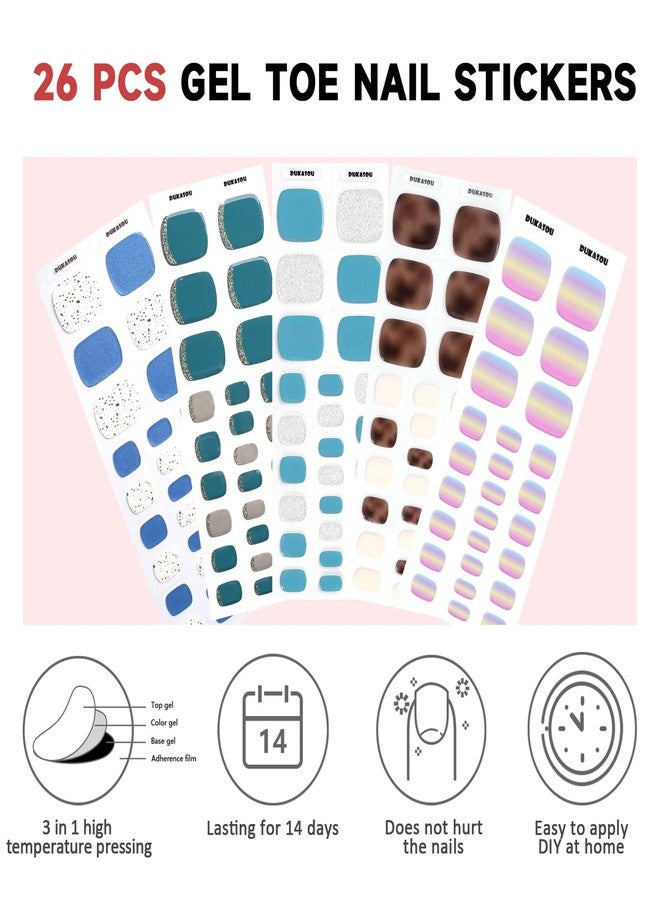 DUKASOU Semi Cured Gel Toe Nail Strips,26 Pcs Toe Nail Stickers Wraps for Holiday(caffee Brown),Gel Strips UV Light Required,Easy to Apply - Image 2
