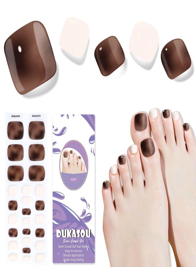 DUKASOU Semi Cured Gel Toe Nail Strips,26 Pcs Toe Nail Stickers Wraps for Holiday(caffee Brown),Gel Strips UV Light Required,Easy to Apply - Image 1