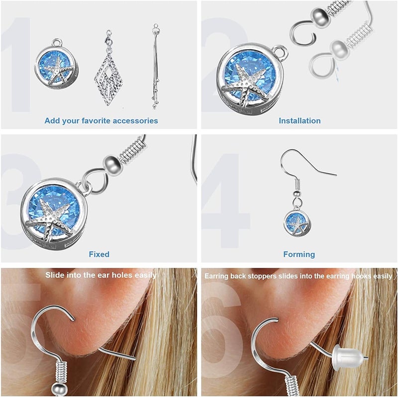 MENKEY 925 Sterling Mixed Earring Hooks 120 PCS/60 Pairs, Ear Wires Fish Hooksfor DIY Jewelry Making, Hypo-allergenic Jewelry Findings Parts with 120 PCS Clear Silicone Earring Backs Stoppers - Image 4