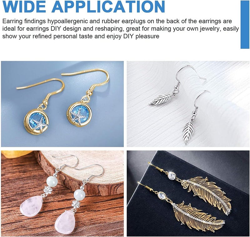 MENKEY 925 Sterling Mixed Earring Hooks 120 PCS/60 Pairs, Ear Wires Fish Hooksfor DIY Jewelry Making, Hypo-allergenic Jewelry Findings Parts with 120 PCS Clear Silicone Earring Backs Stoppers - Image 5