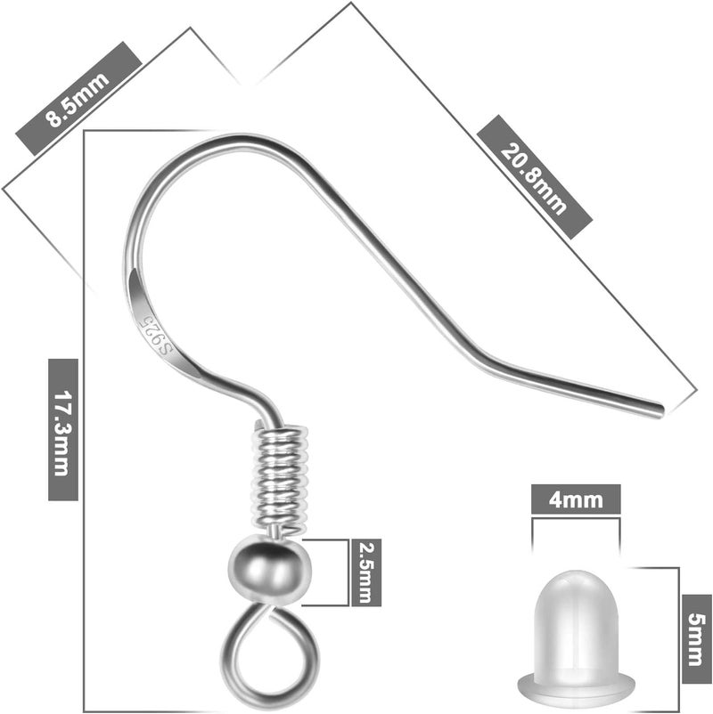 MENKEY 925 Sterling Mixed Earring Hooks 120 PCS/60 Pairs, Ear Wires Fish Hooksfor DIY Jewelry Making, Hypo-allergenic Jewelry Findings Parts with 120 PCS Clear Silicone Earring Backs Stoppers - Image 2