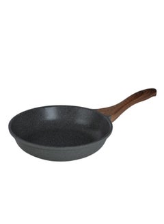 PROCILA 9-Piece Aluminum Cookware Set Grey With Tempered Glass Lid, Soft Touch Wooden Handles, Non-Stick & Granite Coating; Casserole Sizes 20,24,28CM; Frypan Size 24CM; 2PCS Spoons  - Image 4