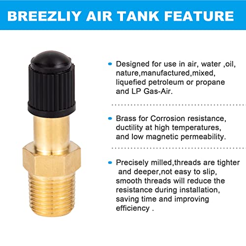 Breezliy 2PCS 1/8" NPT Tank Valve Anti-Corrosion Brass Schrader Valve with Standard Valve Core with 1/8'' NPT Male,Using with Air Compressor Tanks with Sealing Caps - Image 4