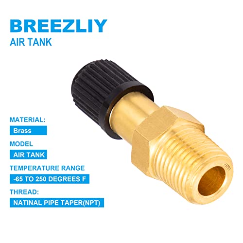 Breezliy 2PCS 1/8" NPT Tank Valve Anti-Corrosion Brass Schrader Valve with Standard Valve Core with 1/8'' NPT Male,Using with Air Compressor Tanks with Sealing Caps - Image 5