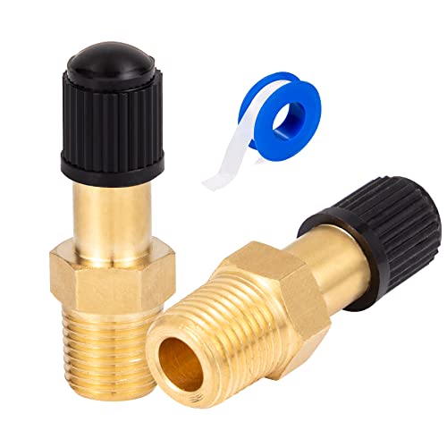 Breezliy 2PCS 1/8" NPT Tank Valve Anti-Corrosion Brass Schrader Valve with Standard Valve Core with 1/8'' NPT Male,Using with Air Compressor Tanks with Sealing Caps - Image 1