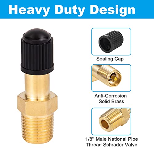 Breezliy 2PCS 1/8" NPT Tank Valve Anti-Corrosion Brass Schrader Valve with Standard Valve Core with 1/8'' NPT Male,Using with Air Compressor Tanks with Sealing Caps - Image 3