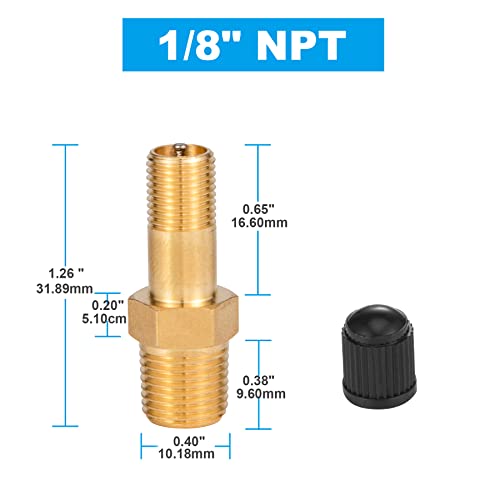 Breezliy 2PCS 1/8" NPT Tank Valve Anti-Corrosion Brass Schrader Valve with Standard Valve Core with 1/8'' NPT Male,Using with Air Compressor Tanks with Sealing Caps - Image 2