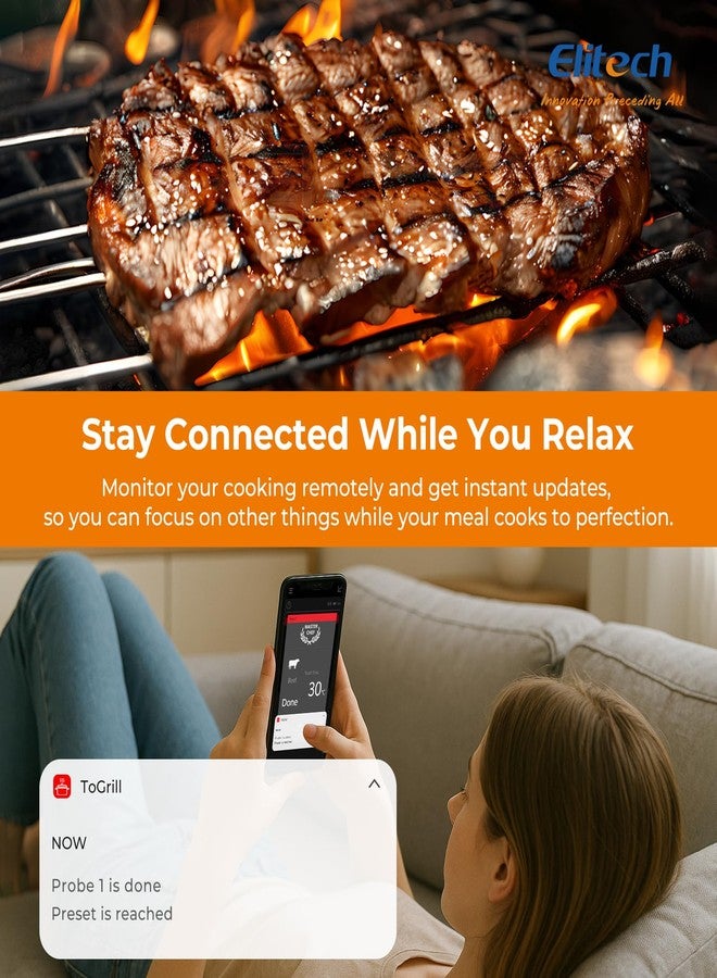 Elitech Digital BBQ Thermometer, Bluetooth Wireless Meat Thermometer for Grilling and Smoking, 2 Probes for Grill, Oven, Smoker, Rotisserie, WMT-20 - Image 2