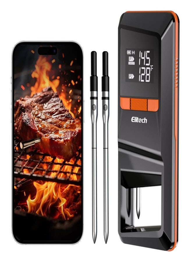 Elitech Digital BBQ Thermometer, Bluetooth Wireless Meat Thermometer for Grilling and Smoking, 2 Probes for Grill, Oven, Smoker, Rotisserie, WMT-20 - Image 1