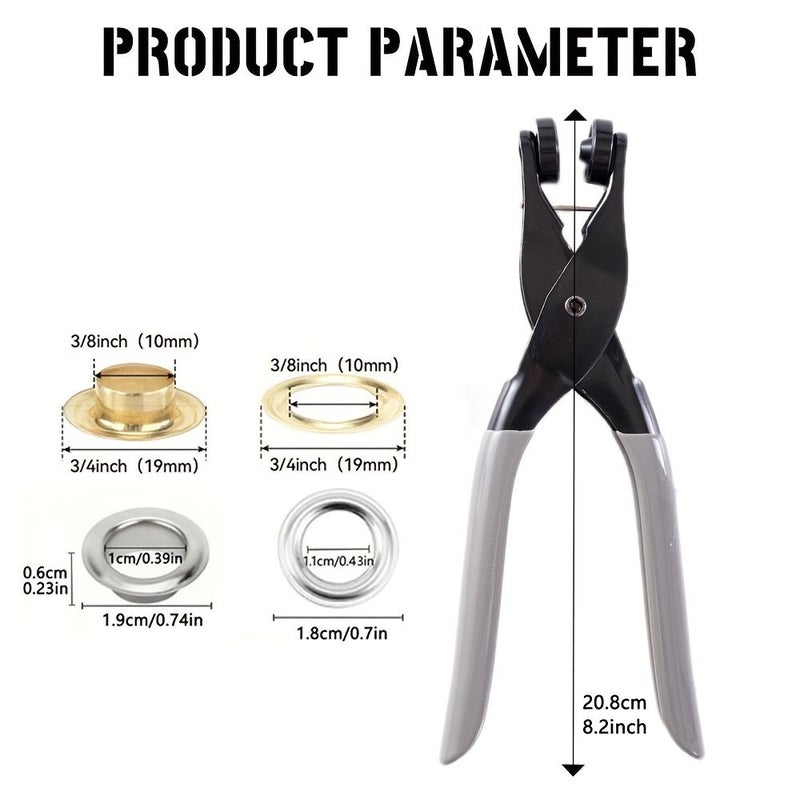 Pliers Grommet Tool Set 10mm 3 8 Inch Eyelet Kit Punching Machine For Tarps Banners Canvas Leather Tents Vinyl Fabric Tarp Wallet Making DIY Craft Golden And Silvery Each 100 - Image 4