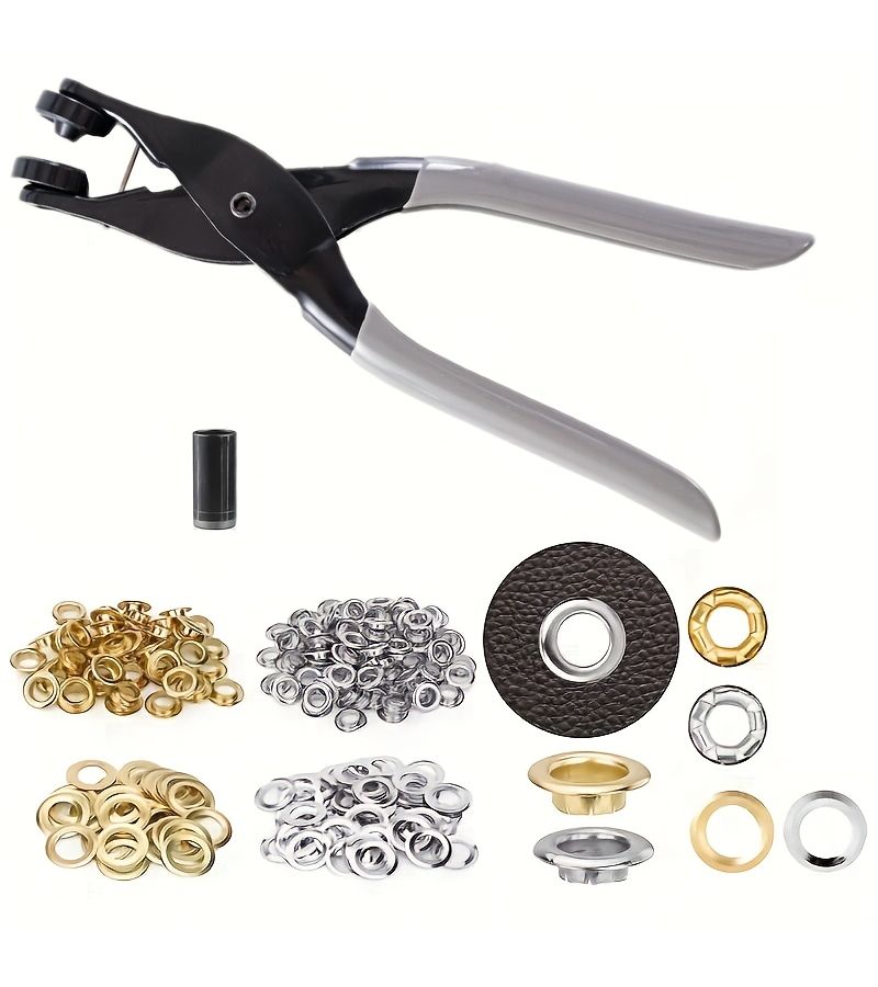 Pliers Grommet Tool Set 10mm 3 8 Inch Eyelet Kit Punching Machine For Tarps Banners Canvas Leather Tents Vinyl Fabric Tarp Wallet Making DIY Craft Golden And Silvery Each 100 - Image 3
