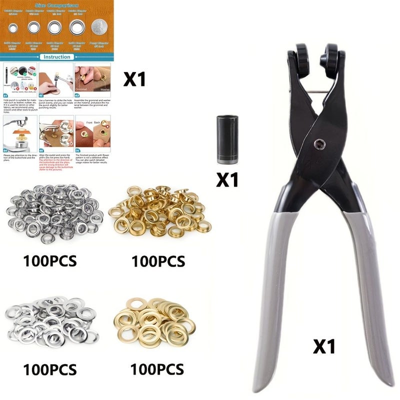 Pliers Grommet Tool Set 10mm 3 8 Inch Eyelet Kit Punching Machine For Tarps Banners Canvas Leather Tents Vinyl Fabric Tarp Wallet Making DIY Craft Golden And Silvery Each 100 - Image 5