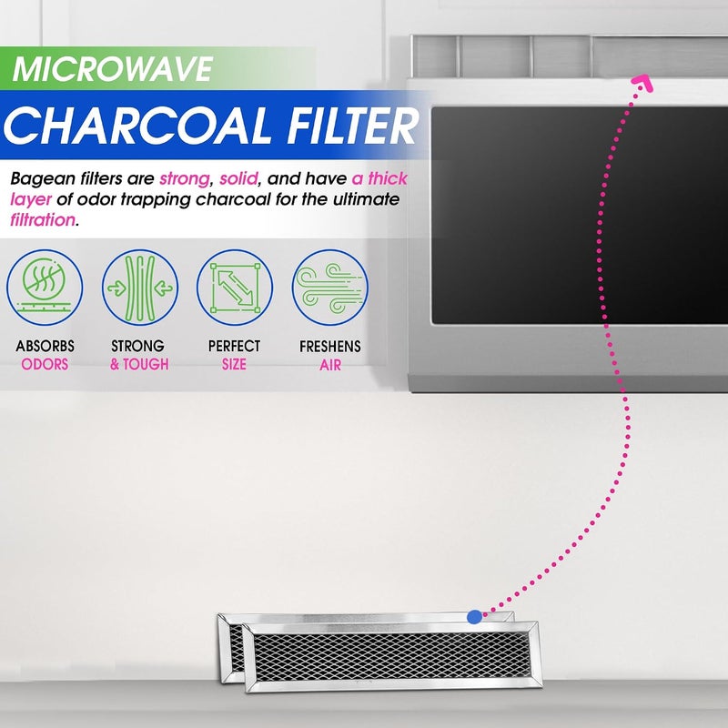 Bagean Microwave Filter Replacement for GE JX81L WB02X11550 Microwave Charcoal Filter 10" x 2.375" Fit's Frigidaire 5304464577 Pure Air Carbon Filter (2-Pack) Consistent steady quality - Image 1