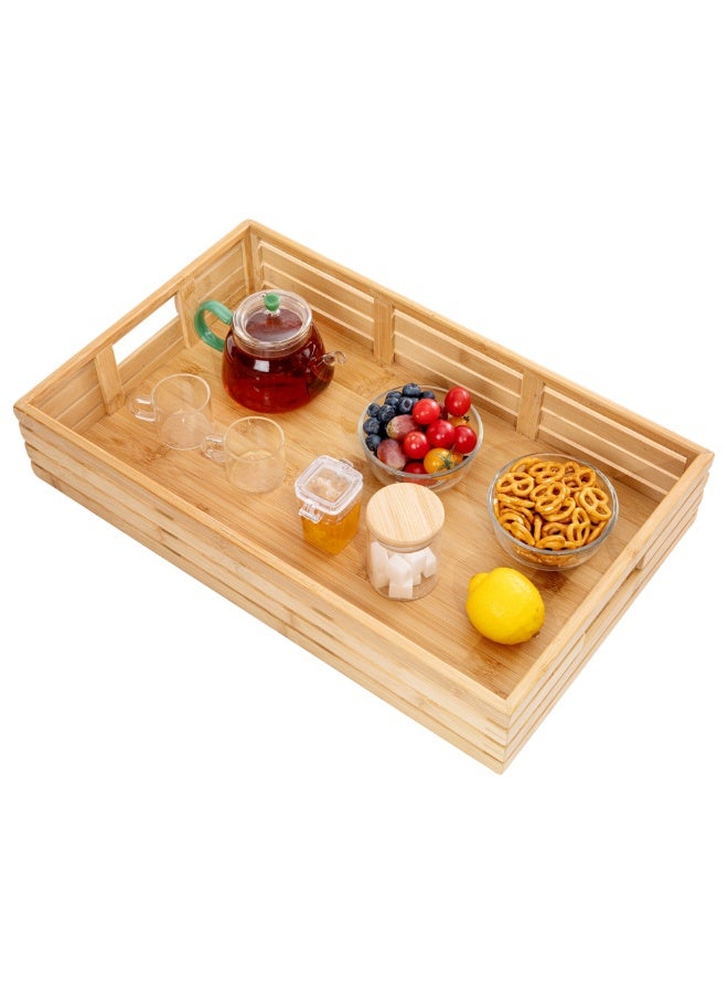 Restaurantware صينية إفطار 20.75 × 13 × 3.75 بوصة، صينية مستطيلة مع مقابض - تصميم باليت، مقاومة للكسر، صينية تقديم من الخيزران، غير قابلة للكسر، للوجبات، والوجبات الخفيفة، والمشروبات - Image 2