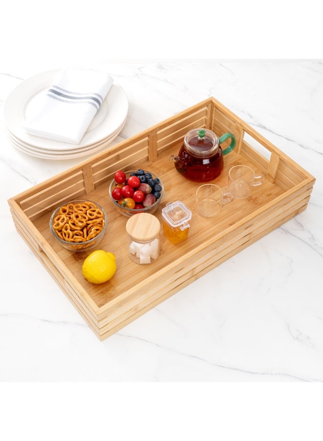 Restaurantware صينية إفطار 20.75 × 13 × 3.75 بوصة، صينية مستطيلة مع مقابض - تصميم باليت، مقاومة للكسر، صينية تقديم من الخيزران، غير قابلة للكسر، للوجبات، والوجبات الخفيفة، والمشروبات - Image 4