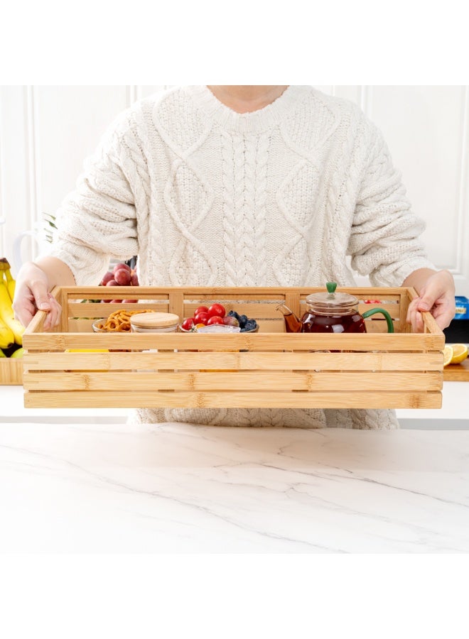 Restaurantware صينية إفطار 20.75 × 13 × 3.75 بوصة، صينية مستطيلة مع مقابض - تصميم باليت، مقاومة للكسر، صينية تقديم من الخيزران، غير قابلة للكسر، للوجبات، والوجبات الخفيفة، والمشروبات - Image 5