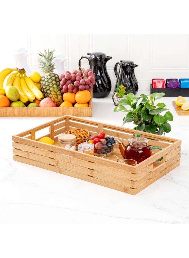 Restaurantware صينية إفطار 20.75 × 13 × 3.75 بوصة، صينية مستطيلة مع مقابض - تصميم باليت، مقاومة للكسر، صينية تقديم من الخيزران، غير قابلة للكسر، للوجبات، والوجبات الخفيفة، والمشروبات - Image 3