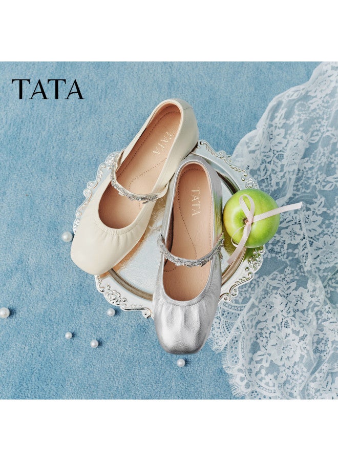 Tata Spring Mall Style Women's Casual Elegant Mary Jane Shoes Light Beige Size 36 - Image 1